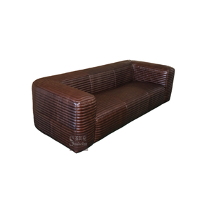 European Retro Vintage <strong>Brown</strong> Leather Sofa 3-Seat Genuine Leather Couch for Luxury Living Room Retro Style Home Furniture - Product Image 5
