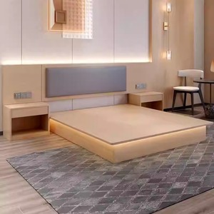 Ensemble complet de mobilier de chambre d'hôtel moderne, cadre de lit en MDF avec table de chevet, armoire et meuble TV pour projets hôteliers - Product Image 5