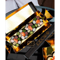 Boîte à sushi de luxe pour livraison en gros, personnalisée avec estampage doré, boîte à sushi unique noire pliée, emballage japonais pour sushi