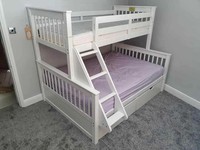 Lit superposé double en pin personnalisable 2025 avec couchage triple et tiroirs pour meubles de maison dans les appartements Blanc