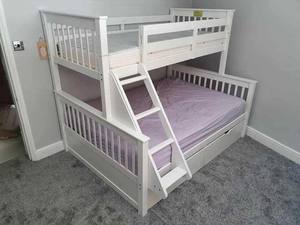 Lit superposé double en pin personnalisable 2025 avec couchage <span class=keywords><strong>triple</strong></span> et tiroirs pour meubles de maison dans les appartements Blanc - Product Image 4