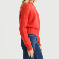 LASARO INTERNATIONAL Pull en tricot à col rond rouge pour femme, manches longues, couleur unie, vêtement décontracté, longueur normale, 100% coton