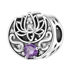 Pulsera de cuentas de loto y luna con incrustaciones de cobre blanco y piedra, estilo transfronterizo, de moda de nicho, versátil, DIY, colgante de joyería - Product Image 1