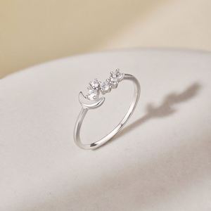 Dylam Minimalist Design Girls Cute Lovely Design Solid 925 Sterling Silver Diamond 5A Zirconia <b>Moon</b> Women Daily Wear <b>Rings</b> - Product Image 5