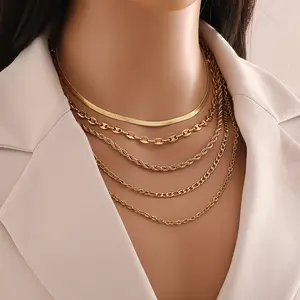 中国制造商18k 14k金板不锈钢链批发珠宝蛇绳锁链项链制作