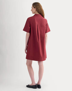 Robe décontractée pour femmes à manches courtes et col polo, coupe ample, en coton mélangé bordeaux, pour un usage quotidien estival - Product Image 2