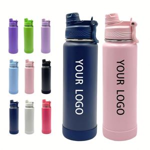 Custom logo 1L Leak-Proof Stainless Steel Sport Travel School 32oz 1000ml Insulated Water Bottle with 2-in-1 Straw and Spout Lid - Product Image 1