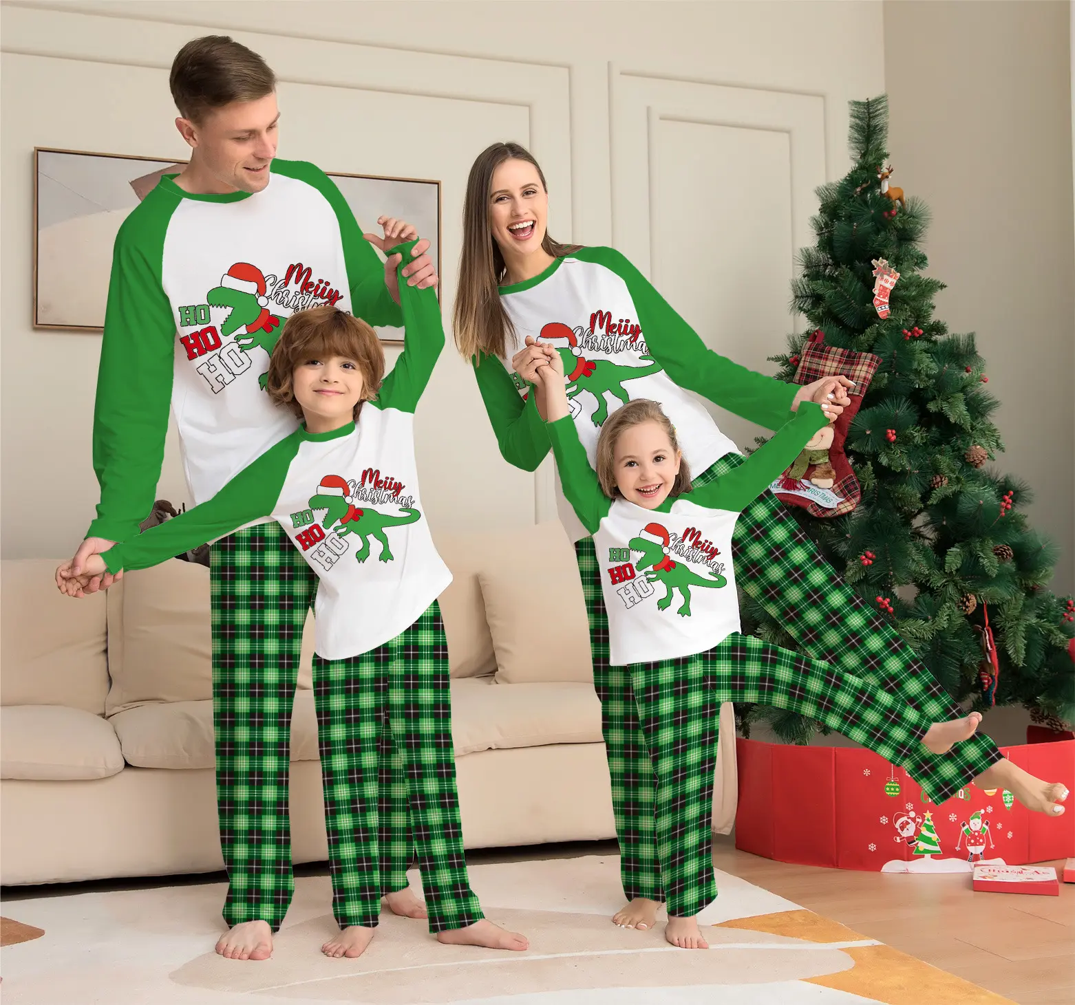 Baby dinosaur infant kids family pajamas Christmas parent-child pajamas set Xmas holiday nightwear baby pajamas