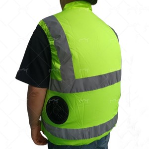 Gilet de sécurité haute visibilité réfléchissant avec <span class=keywords><strong>ventilateur</strong></span> de refroidissement, vert et jaune, équipé de deux ventilateurs 5V, <span class=keywords><strong>ventilateur</strong></span> d'air portable, prix usine Huizhou - Product Image 5
