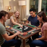 Tapis de mahjong antidérapant de 31,5 pouces avec réduction du bruit et sac de transport pour couverture de table de jeu à motif floral rouge sur fond noir