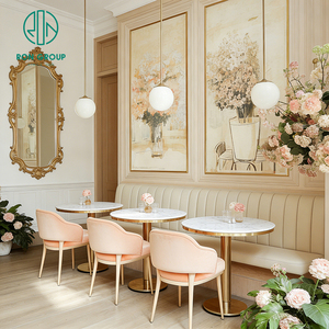 Elegante Mesa Redonda de Mármol Estilo Francés, Asientos de Cuero, Muebles para Cafetería y <span class=keywords><strong>Restaurante</strong></span>, Silla y Sofá para Cafetería - Product Image 2