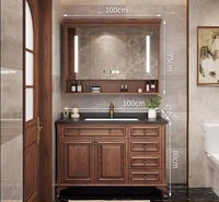Meuble-lavabo de salle de bain de luxe sur pied en chêne massif avec double vasque en céramique et rangement
