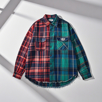 Camisa de Franela a Cuadros Personalizada de Alta Calidad, 100% Algodón, Estilo Hip Hop, Manga Larga, con Capucha, Corte Holgado, Roja y Negra, Unisex, Tallas Grandes