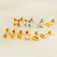 HENGSEN Nuevos Pendientes de Acero Inoxidable con Forma de Serpiente, Cruz y Rayo 3D, Joyería para Piercing de Cartílago y Hélix, Pendientes de Moda