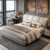 Cadre de lit en bois doux moderne et luxueux HAOYU modèle 6108 avec rangement, design élégant et rembourré, confortable, 1,8 m
