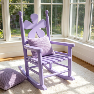 Silla Mecedora Infantil de Madera de Álamo con Diseño de Flor Morada, Mueble Ergonómico y Duradero para Dormitorio o Sala de Juegos - Product Image 2