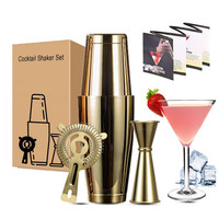 Ensemble de 3 Shakers à Cocktails Boston en Acier Inoxydable 304, Kit de Barman, Ustensiles de Bar, Qualité Alimentaire, Capacité 500/700 ml, Emballage Cadeau