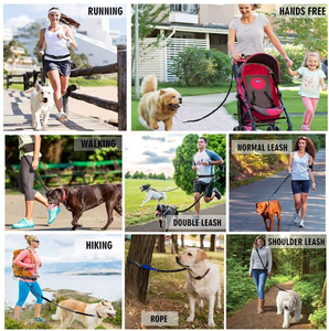 <b>Dog</b> Hands Free <b>Leash</b> with Zipper Pouch <b>Dogs</b> Running <b>Leash</b> with Dual Handle and Reflective Stitches Waist Bag for Jogging Walking - Product Image 6