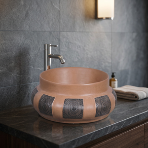Pour lavabo de salle de bain rond une pièce en granit moderne de taille personnalisée avec égouttoir - Product Image 5