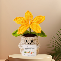 Bunga Kaktus dan Bunga Tung Rajutan Tangan dalam Pot, Ornamen Tema Rajutan/Ucapan Terima Kasih/Hadiah Ulang Tahun