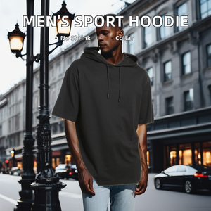 Sudadera con capucha de algodón de manga media térmica personalizable para hombre, ropa de calle con estampado de tendencia, tela polar, cuello con capucha, logotipos incluidos - Product Image 4