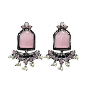 Moon Chand Bali Pendientes colgantes de declaración de moda para mujer Acabado oxidado Latón Plata Mona Lisa Réplica en muchos colores - Product Image 3