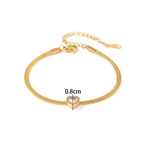 Nueva llegada de acero inoxidable chapado en oro Cadena de serpiente circón en forma de corazón pulseras ajustables