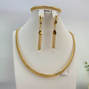 Juego de Joyería de Oro Laminado 14k al por Mayor, Collar, Pulsera, Aretes Cubanos para <span class=keywords><strong>Mujer</strong></span>, para Regalos de Boda y Fiesta, FHK24074 - Product Image 3