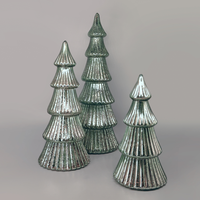 Ensemble de décoration de table personnalisé pour la maison, lot de 3 arbres de Noël en verre soufflé à la main, argenté, gaufré, avec lumières LED