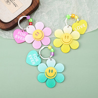 Llaveros Acrílicos con Diseño de Cara Sonriente, Flores y Plantas, para Mujeres y Niñas, Regalo de Amistad, Decoración para Bolsos, Joyería Hecha a Mano