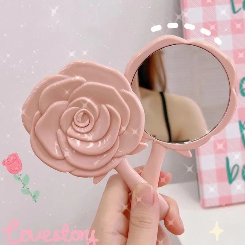 Wholesales vintage plastic packet mirror beauty hand held makeup mirror mini travel rose shaped mirror for makeup