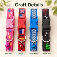Collier pour chien classique à motif patte, réglable, à libération rapide, en nylon mignon avec boucle latérale, anneau en D, clochette métallique, 3 couleurs vives
