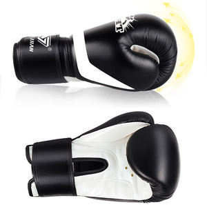 قفازات ملاكمة احترافية مخصصة بشعار مطبوع، مقاومة للماء، من الجلد الصناعي، للتدريب في الصالة الرياضية والأنشطة الخارجية، بأحجام 8 و10 و12 أونصة، باللونين الأبيض والأسود - Product Image 2