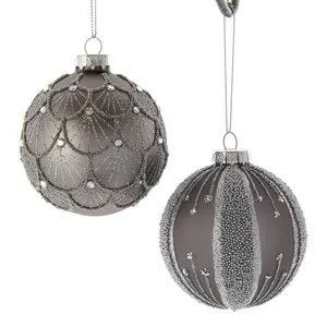 80MM Silver and Black Jeweled Glass Ball Ornaments Decorative Hanging Christmas Ornament