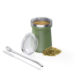Ensemble de tasses à Yerba Maté Gourd Bombilla en acier inoxydable, isolées sous vide, thermiques, OEM, 8oz, avec paille filtrante pour le Maté - Product Image 1