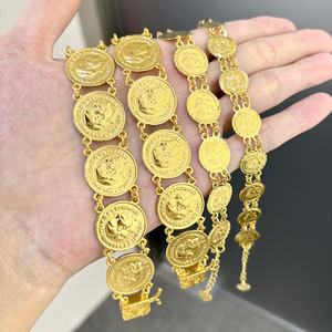 Pulsera de Latón Chapada en Oro de 24K para Mujer, Modelo de Moneda con Flores, Pulseras de Moda para Fiestas, Marca Jxx - Product Image 2