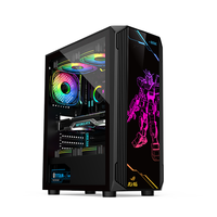 Casing & Tower Komputer Gaming Hongyi 0.5mm SPCC Kaca Tempered Lapisan Hitam ATX/M-ATX/ITX Dengan Kipas RGB dan Pengontrol