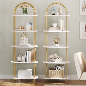 Scaffale alto 5 livelli, libreria ad arco industriale espositore ripiano, libreria in legno per la casa organizzatore di libri - Product Image 6