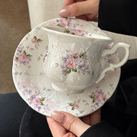 Service de table en céramique rose floral vintage, tasses à café en porcelaine, soucoupes, bols, assiettes à dessert pour mariage, ensemble de vaisselle pour la maison