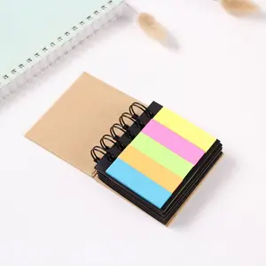 Manufacturer kraft paper Hard Cover Mini Notebook advertising gift custom logo Spiral Bound Notepad with Assorted Sticky Notes