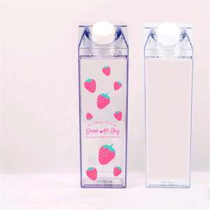 Bpa Free 500Ml Acrylic Reusable Milk Carton Square Plastic Water <b>Bottles</b> With Custom Logo Juice Plastic Cups With Lid - Product Image 3