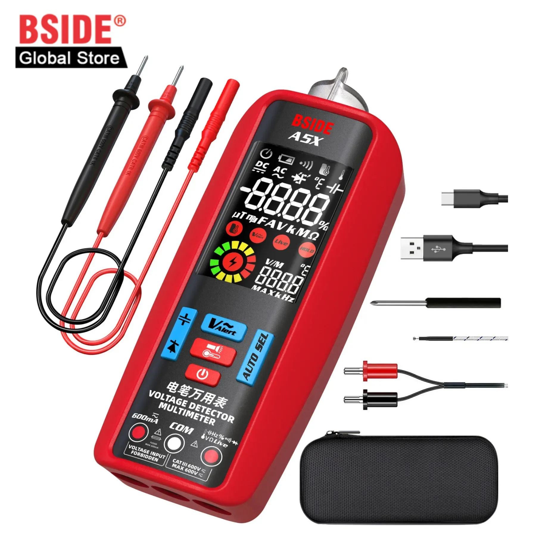 BSIDE A5 puntaliマルチサービスアクセスネットワークテスターマルチメーターテストリード単相AC電流計デジタル電圧計