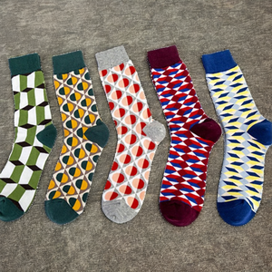 Chaussettes de sport unisexes en coton mélangé, respirantes, absorbant la transpiration, antibactériennes, à motif géométrique personnalisé, pour l'automne, décontractées, vente en gros - Product Image 2