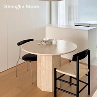 Table à manger de luxe en travertin beige nordique, table ronde moderne pour salle à manger, villa, hôtel, vente en gros, fabrication sur mesure