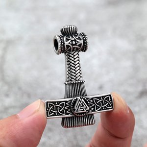 Viking Thor Hammer Pendant Stainless Steel Double <b>Sided</b> Charm <b>Necklace</b> Gift Jewelry Asymmetry Geometric Design <b>Cross</b> Shape - Product Image 4
