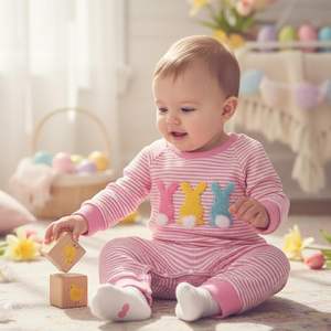 Il Mio Primo Pasqua: Tutina per Neonata con Coniglietto e Carota, in Tessuto Waffle, Maniche Raglan, Abbigliamento Primaverile per Neonati - Product Image 4