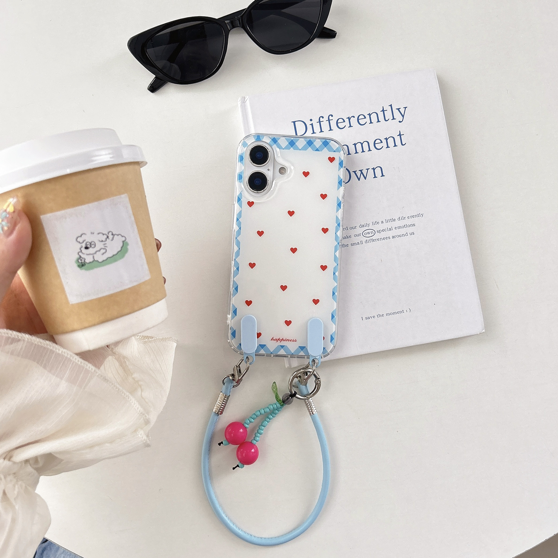 Double-layer IMD plaid square with small heart charm