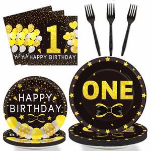 Factory Direct OEM 196-Piece Modern Style 1st Birthday Party Decorations Kit Includes Plates Napkins Cups Banner <b>Balloons</b> - Product Image 1
