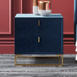 Koyu mavi renk Modern mobilya yüksek kaliteli Modern depolama lüks avrupa tarzı yatak odası yan masa