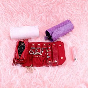 Multi-functional foldable portable jewelry holding storage bag crocodile fabric jewelry box jewelry roll bag